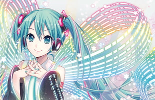 blue haired female anime character, Hatsune Miku, Vocaloid, iXima, twintails