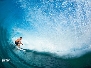 white surfboard, surfing, men, waves, surfers HD wallpaper