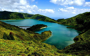 blue body of water, lake, nature, landscape, Azores