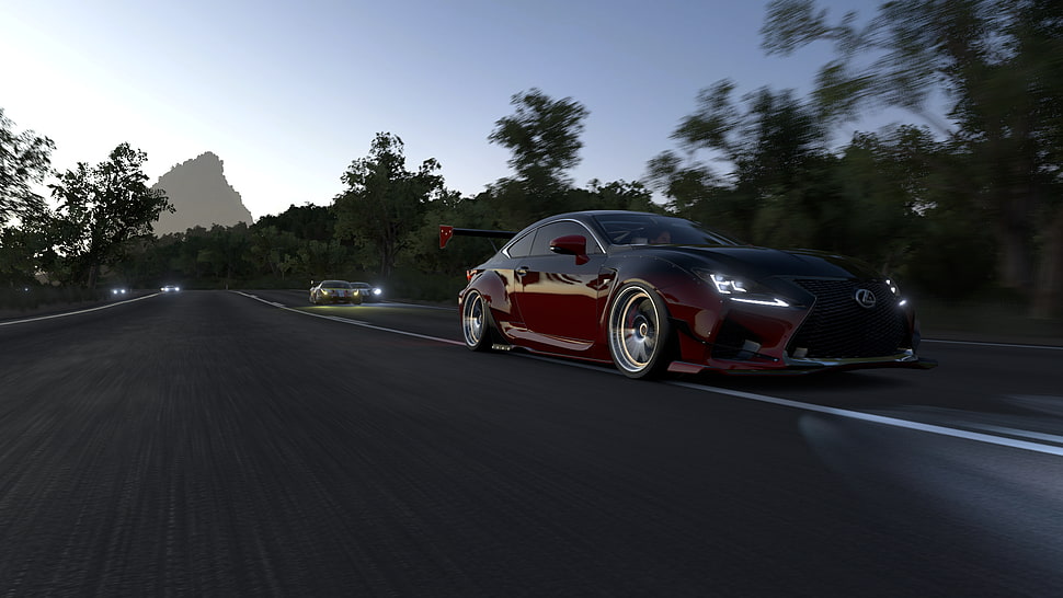 red Lexus coupe, forza horizon 3, Lexus, Rocket Bunny, car HD wallpaper