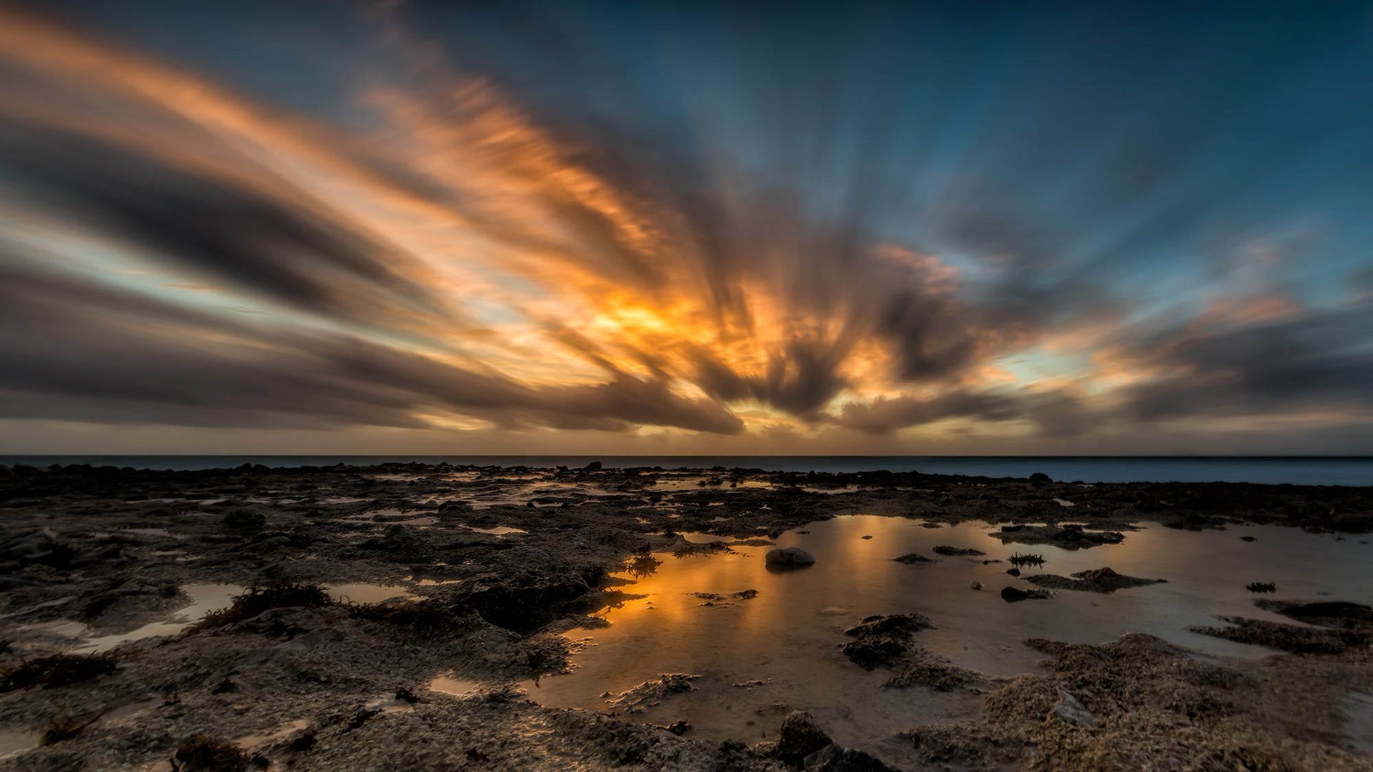timelapse photography of soil and clouds at sunset, nature, landscape, long exposure, water