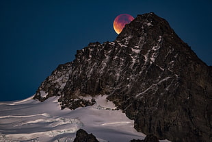 mountain and moon, photography, nature, landscape, snowy peak
