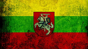 green, yellow, and red with knight on horse flag