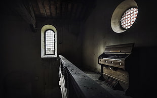 brown upright piano, architecture, building, interior, window