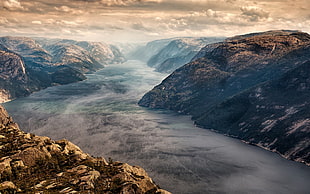 photograph of river between mountains, nature, landscape, Norway, fjord