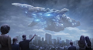 gray spaceship illustration, futuristic, artwork
