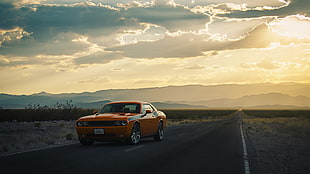 brown sports car, photography, Dodge Challenger, Dodge, road