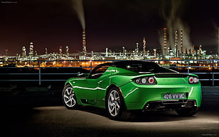 green sports coupe, Tesla Motors
