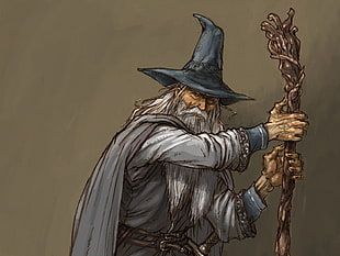 wizard holding cane illustration, Gandalf, artwork, The Lord of the Rings, wizard HD wallpaper