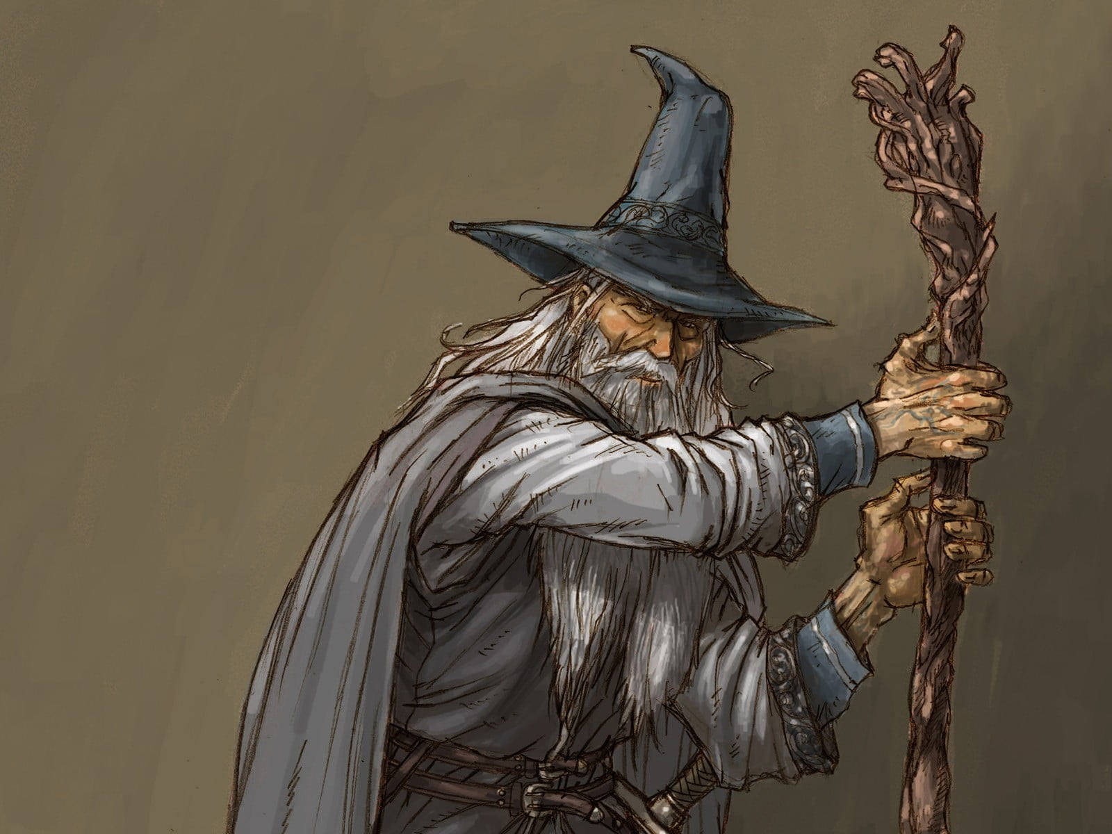 wizard holding cane illustration, Gandalf, artwork, The Lord of the Rings, wizard
