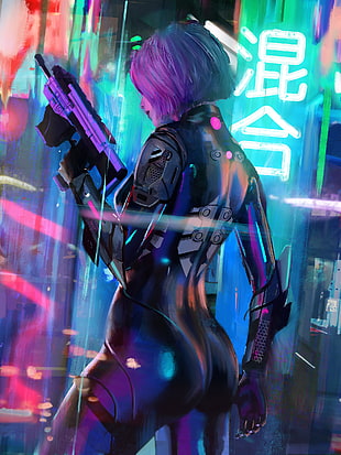 female character holding gun