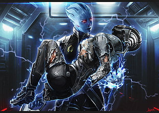 woman carrying man digital wallpaper, Mass Effect, Mass Effect 2, Mass Effect 3, Liara T'Soni