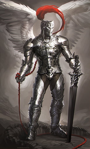 medieval knight with wing, Sakimichan, realistic