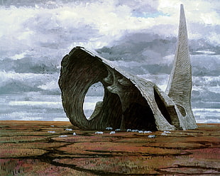 gray fish monument, skull