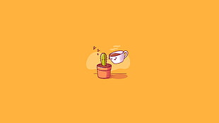 yellow and black vacuum cleaner, illustration, coffee, cactus HD wallpaper