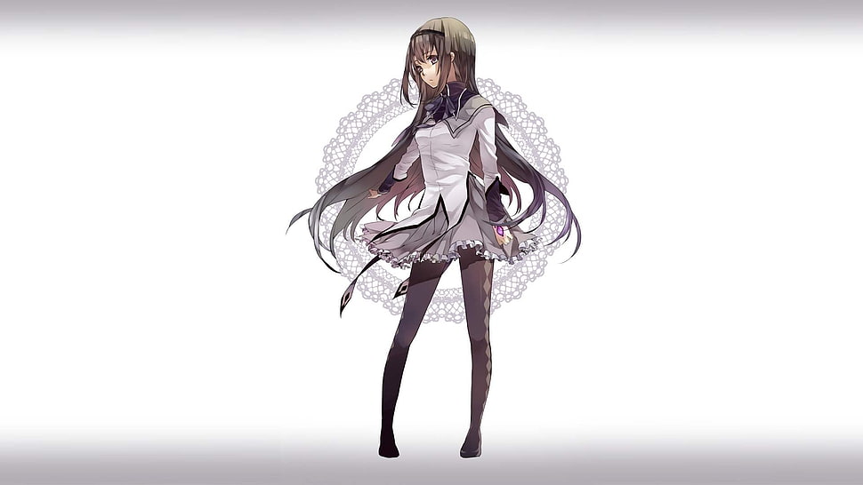black long-haired anime character in white long-sleeved dress HD wallpaper