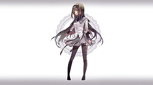 black long-haired anime character in white long-sleeved dress