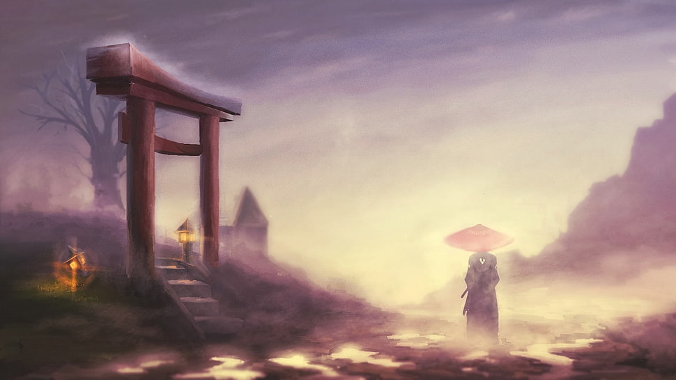 Samurai warrior painting, Samurai Champloo, lantern, shrine, Jin (Samurai Champloo) HD wallpaper