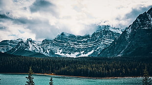 snowy mountain, Mountains, Lake, Tops HD wallpaper