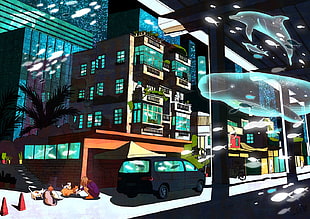 illustration of black car, anime, colorful, original characters HD wallpaper