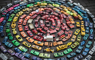 assorted-color plastic toy car lot, vehicle, car, toys, colorful HD wallpaper