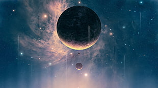 brown planet illustration, digital art, planet, space art, contrails HD wallpaper