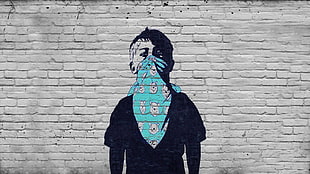 gray concrete bricks wall, graffiti, children, wall, artwork
