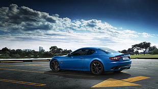 blue 5-door hatchback, Maserati, Maserati GranTurismo, maserati granturismo sport HD wallpaper