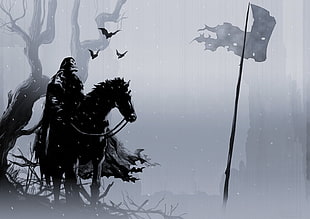 game application wallpaper, death, simple background, horse, cape