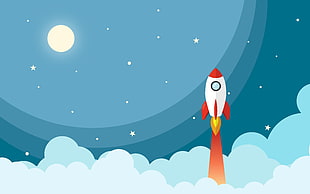 white and red rocket illustration