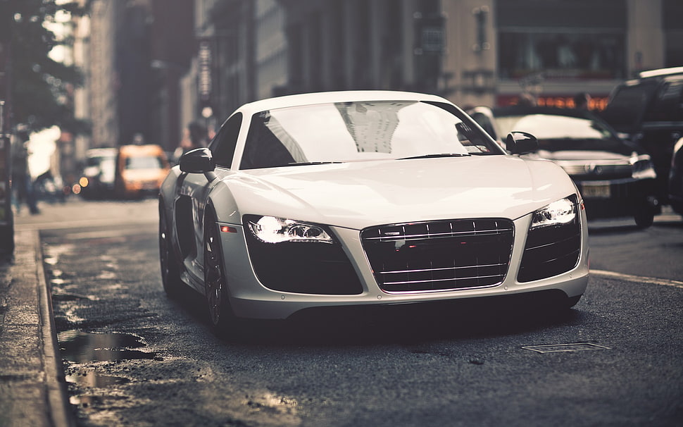 white coupe, car, Audi R8, Audi, white cars HD wallpaper