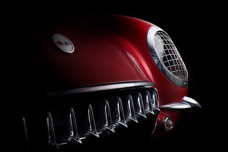 classic red vehicle, dark, red, car, vehicle HD wallpaper