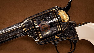 black and white revolver, army, gun, revolver, weapon HD wallpaper