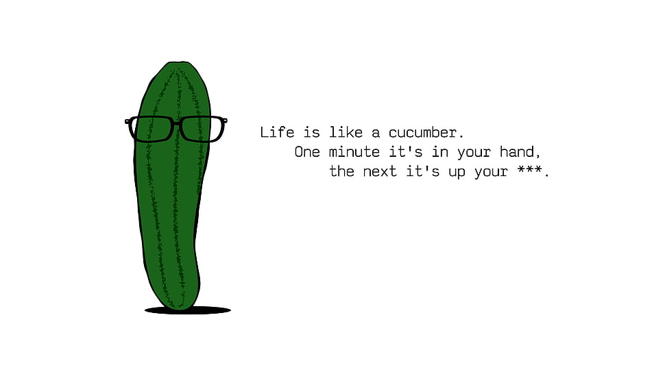 cucumber illustration with text overlay, cucumbers, quote, simple, vector HD wallpaper