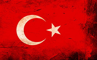 red and white star print textile, Turkey, flag, grunge