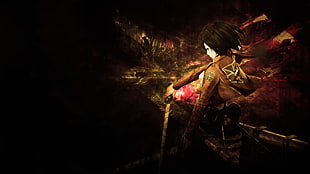 male anime character holding sword illustration, Shingeki no Kyojin, Mikasa Ackerman HD wallpaper