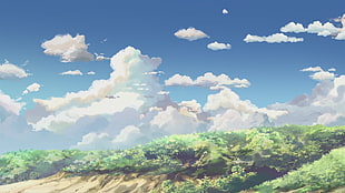 painting of green grass, 5 Centimeters Per Second, anime, Makoto Shinkai 