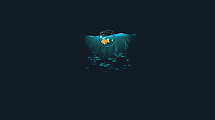 goldfish on fishbowl floating on body of water digital art HD wallpaper