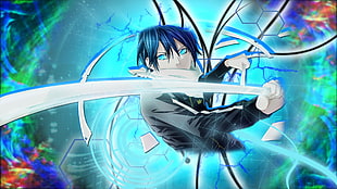 blue haired anime character digital wallpaper, Noragami