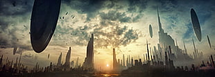 futuristic city illustration, science fiction, digital art, futuristic city