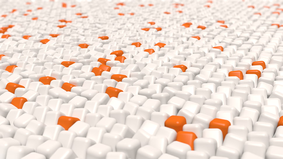 white and orange blocks wallpapepr, digital art, render, CGI, orange HD wallpaper