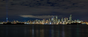 photo of body of water and city at night, city, lights, landscape, Seattle