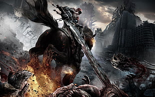 game application wallpaper, apocalyptic, cityscape, sword, Darksiders HD wallpaper