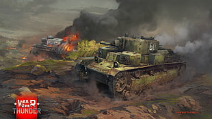 two green and gray tanks artworks, War Thunder, tank, T-28, Pz.Kpfw. IV Ausf. F1 HD wallpaper