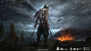man holding axe game character HD wallpaper