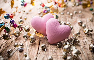 two pink heart ornaments