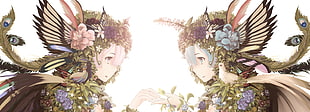 two fairy illustration, Re:Zero Kara Hajimeru Isekai Seikatsu, Ram (Re:Zero), Rem (Re: Zero), dual monitors HD wallpaper