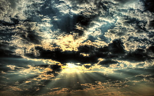 black and blue clouds, HDR, sunlight, sky, clouds