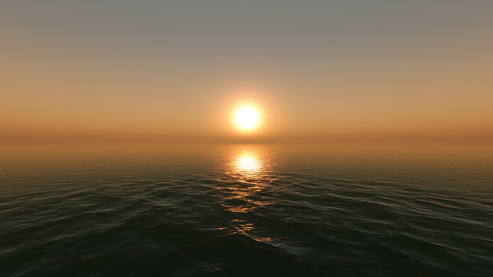golden hour, sea, Sun, sunset, horizon HD wallpaper