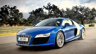 blue Audi coupe, car, Audi, Audi R8, blue HD wallpaper